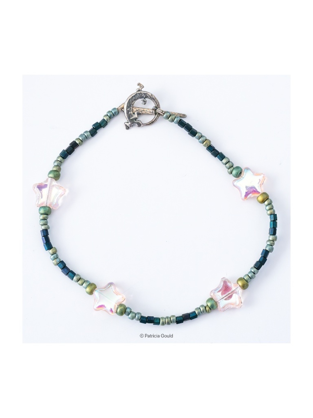 Handmade Anklet - glass beads, sterling Gecko toggle clasp A8